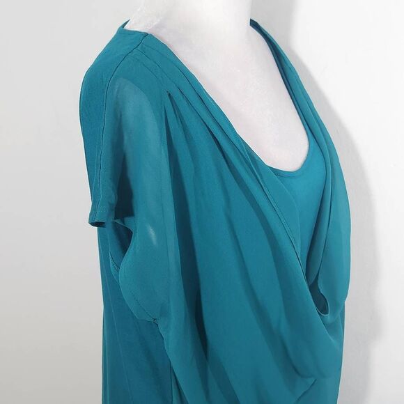 Avenue Blue Blouse with Draped Front NWT Size 14/16 Teal Bloue Top - Picture 4 of 9